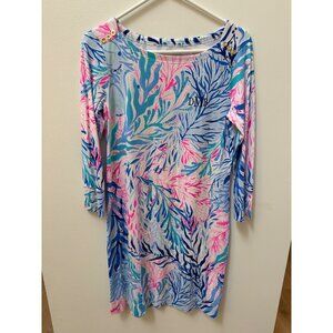 Lilly Pulitzer Monogram DMB Womens Small Printed Shift Dress W/ Gold Buttons 3/4